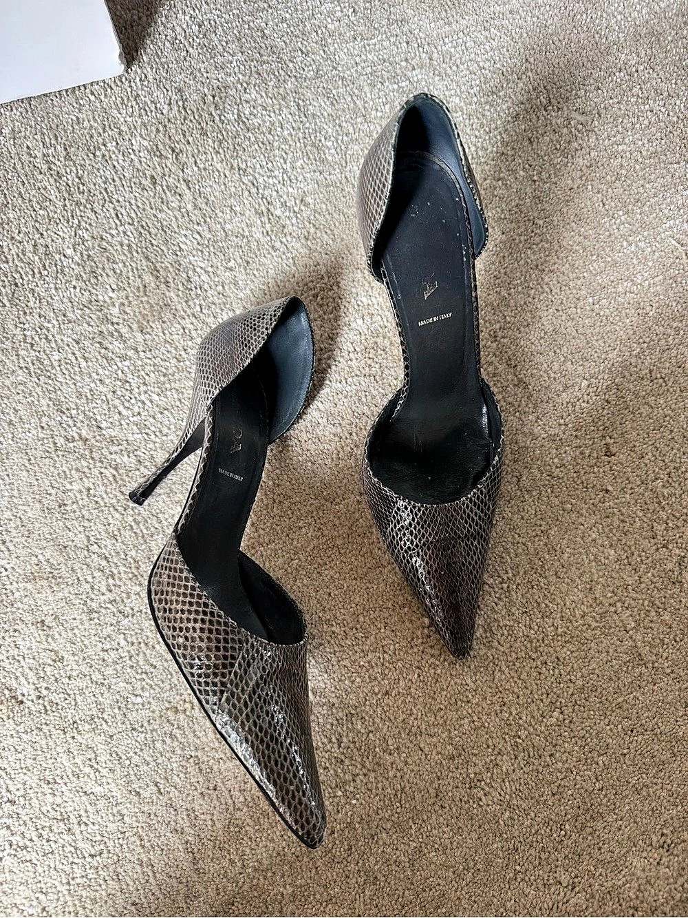 PRADA Snake-Embossed Pointed-Toe Heels EU 35.5